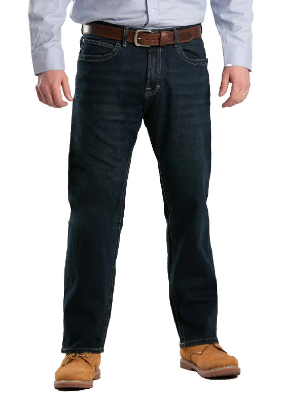 Berne Mens Dark Wash Cotton Blend Highland Flex Regular Straight Leg Jeans Unique Men's Patch