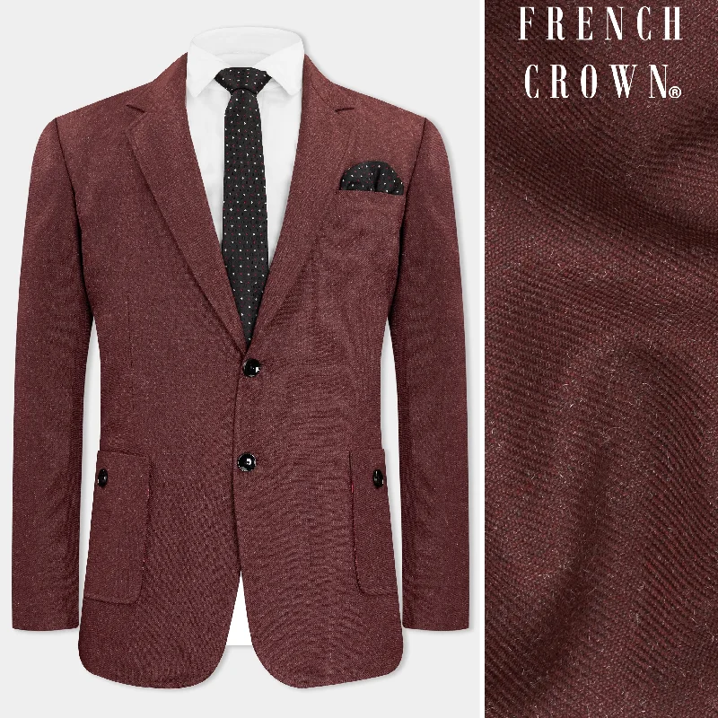 Noir Maroon Tweed Single Breasted Designer Blazer Sophisticated Men's 