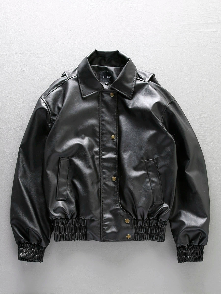 PU Leather Motorcycle Jacket Sporty Men's Tennis