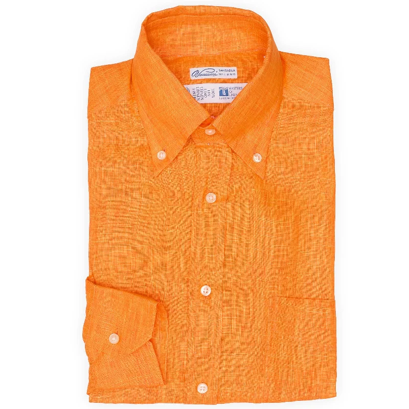 VANNUCCI Milano Orange Masters of Linen Dress Shirt EU S NEW US 15 Rugged Men's Outdoor 