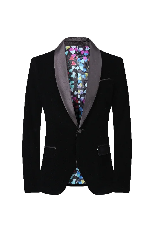 Velvet Shall Lapel Blazer - Black Vacation