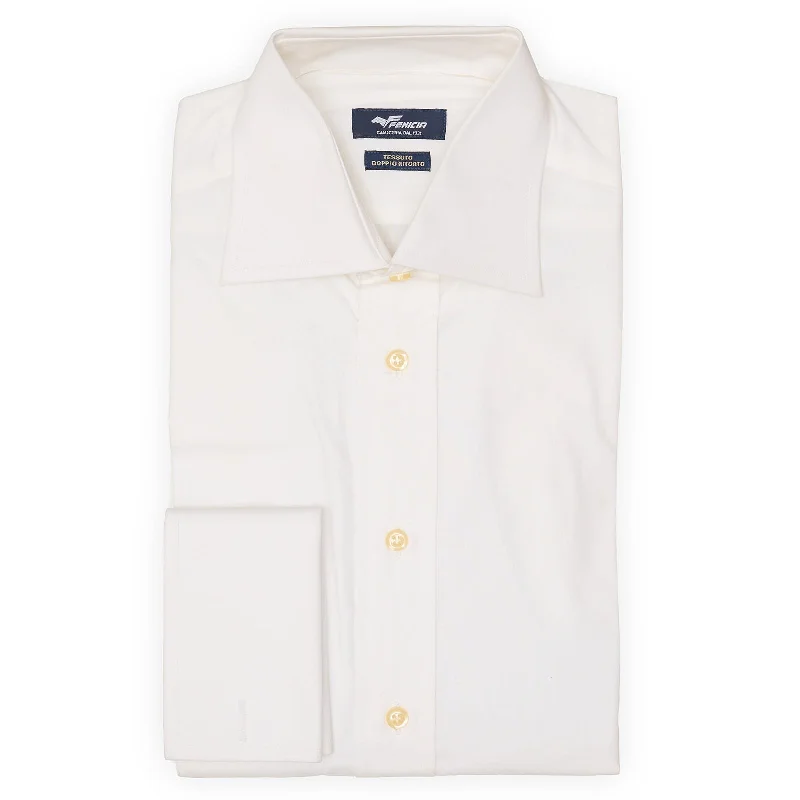 FENICIA White Poplin Cotton French Cuff Dress Shirt EU 38 NEW US 15 Modern Men's Tech