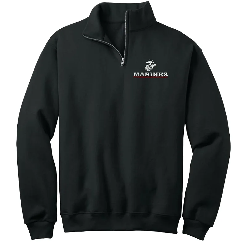 Marines Red Line Embroidered Quarter-Zip Cadet Collar Sweatshirt British Gentleman Style