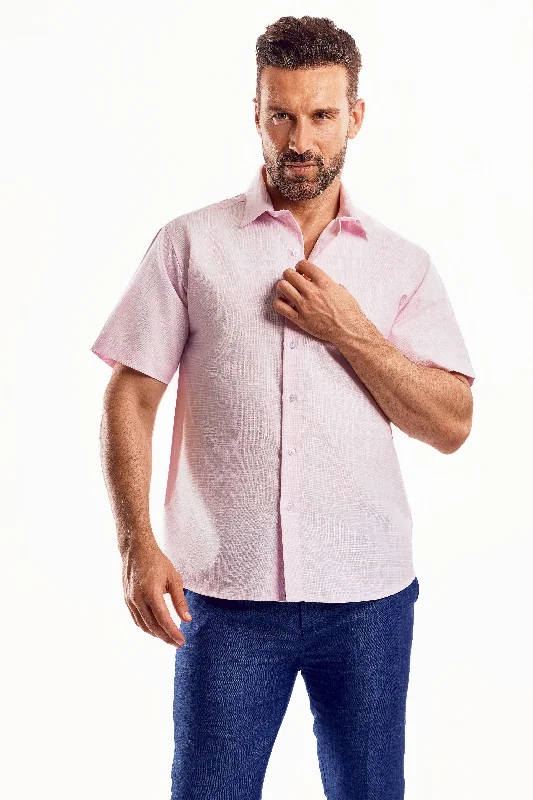 Cross Hatch Linen Blend Short Sleeve Shirt Unique Men's Patch