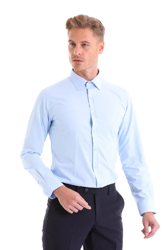 Slim Fit Light Blue Cotton Blend Dress Shirt Organic