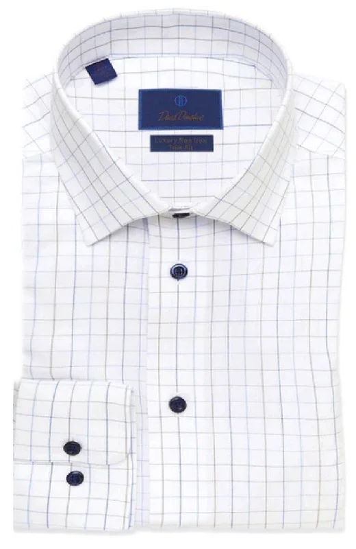 David Donahue White/Blue Tattersall Non-Iron Dress Shirt Masculine Men's 