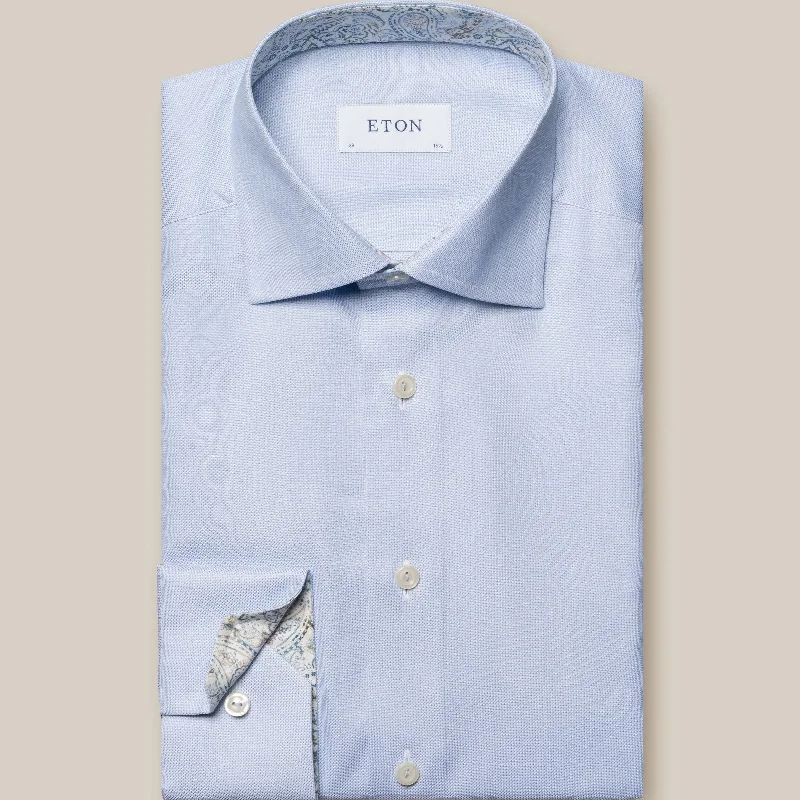 Light Blue Oxford Cotton-Tencel Contemporary Fit Shirt - ETON Cool Men's Distressed