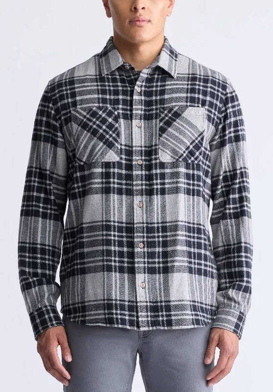 Sinato Men's Classic Plaid Shirt, Grey - BM24449 Bold Men's Animal