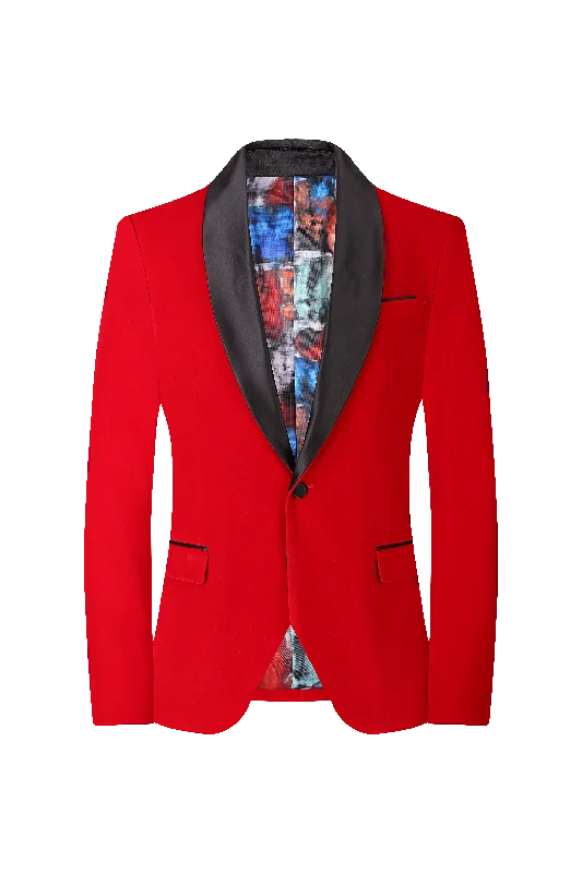 Velvet Shall Lapel Blazer - Red Lumberjack