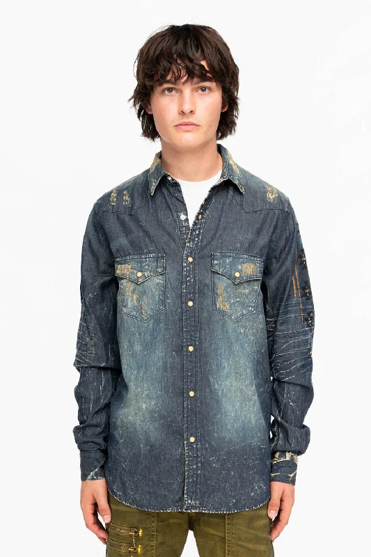 WESTERN STYLE MENS DENIM SHIRT WITH CRYSTALS Masculine Men's 