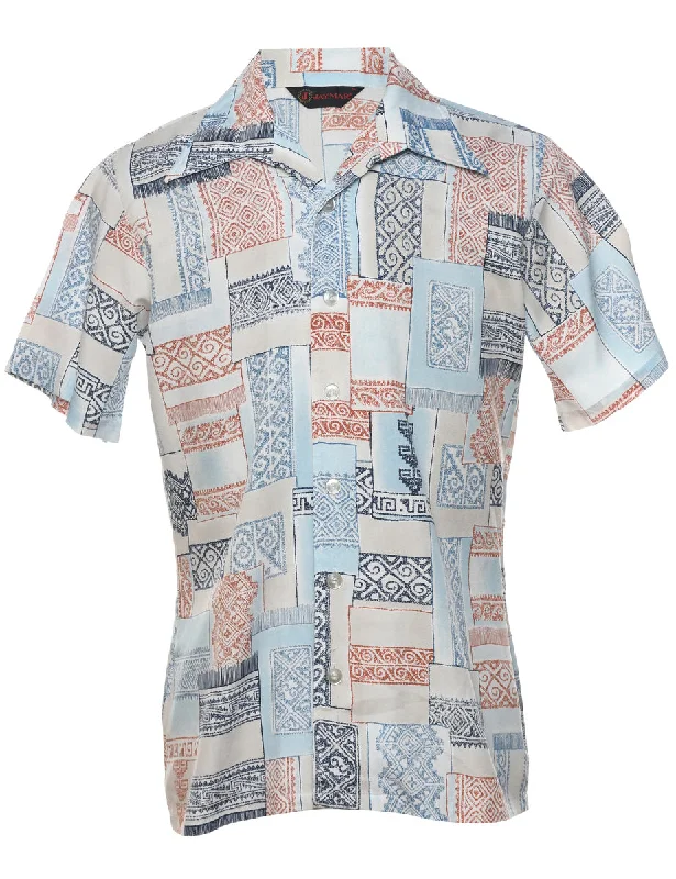 1970s Short Sleeve Multi-Colour Patterned Shirt - M Traditional Men's Country