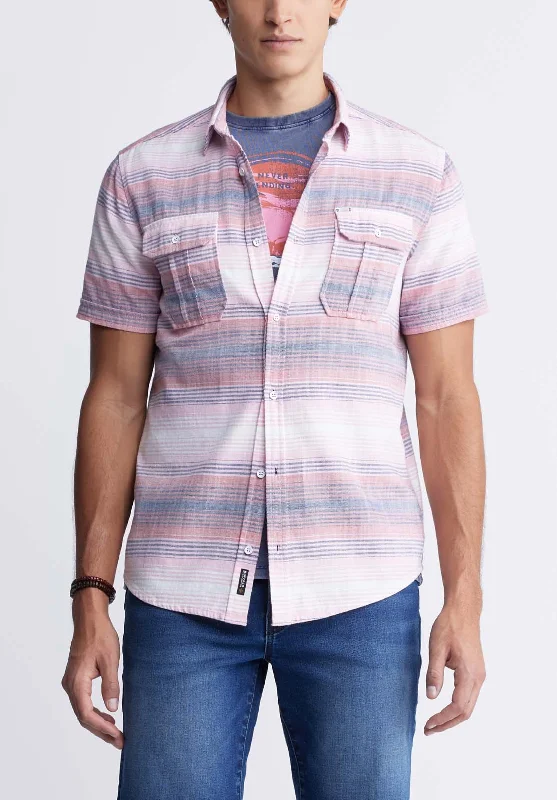 Siboa Men's Short-Sleeve Striped Shirt in White & Pink - BM24303 Cozy Men's Sherpa