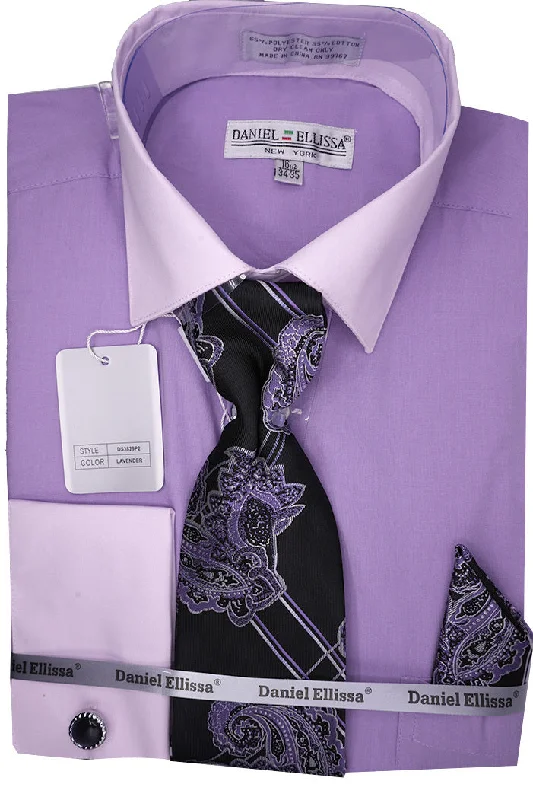 Lavender French Cuff Dress Shirt Set with Tie and Handkerchief Relaxed Men's Australian 