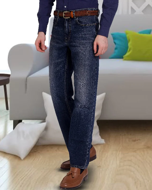 Faded Medium Indigo Washed Jeans Laid