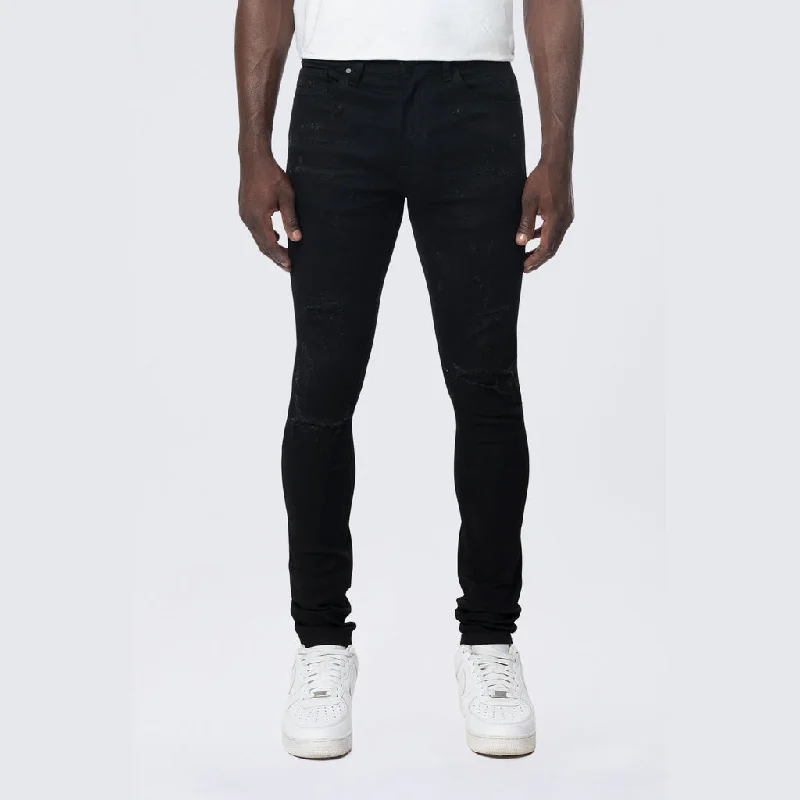 Super Skinny Distressed Rip and Repair Jeans - Jet Black Relaxed Men's Australian 