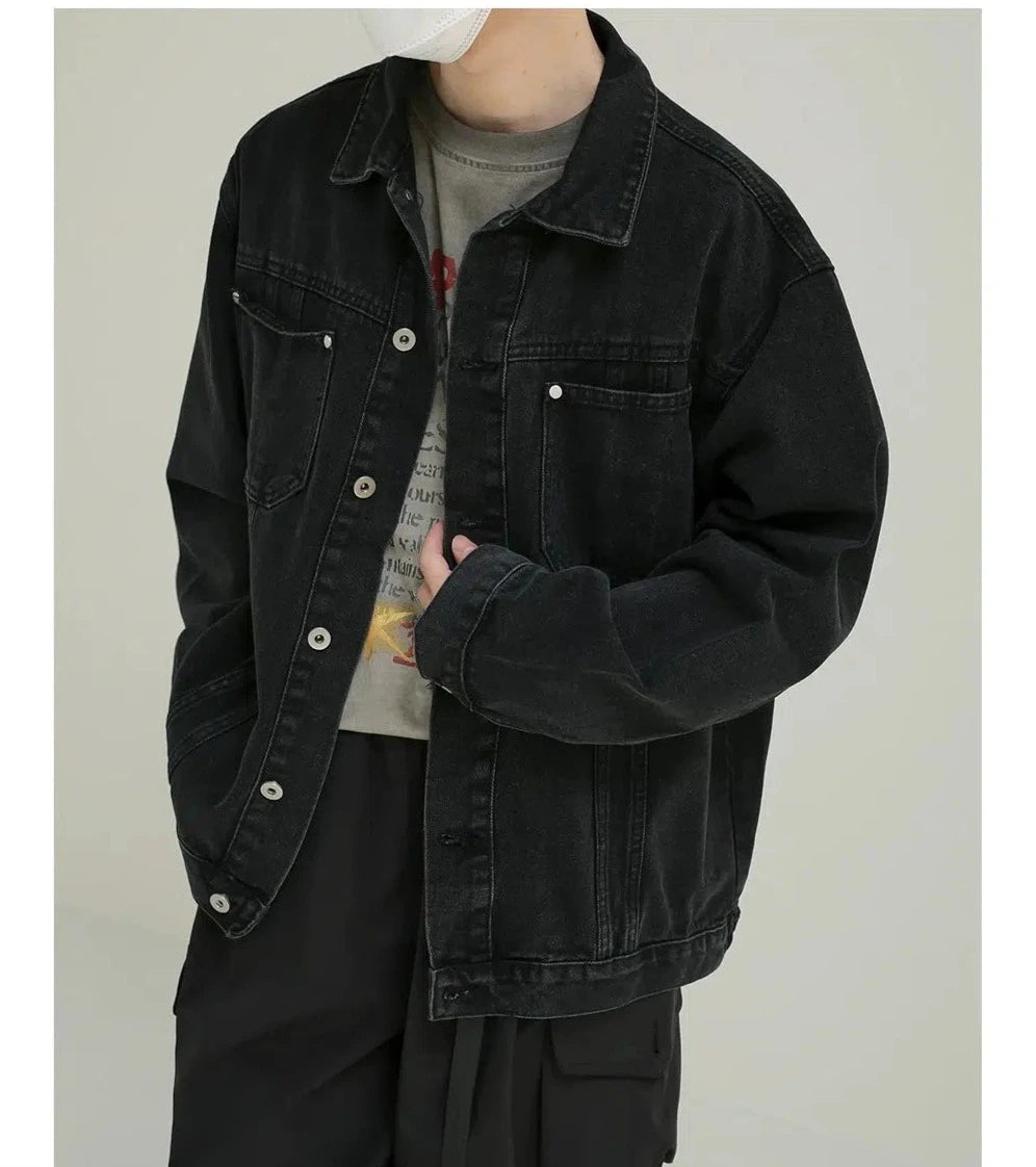 Black Denim Jacket Traditional Men's Wool