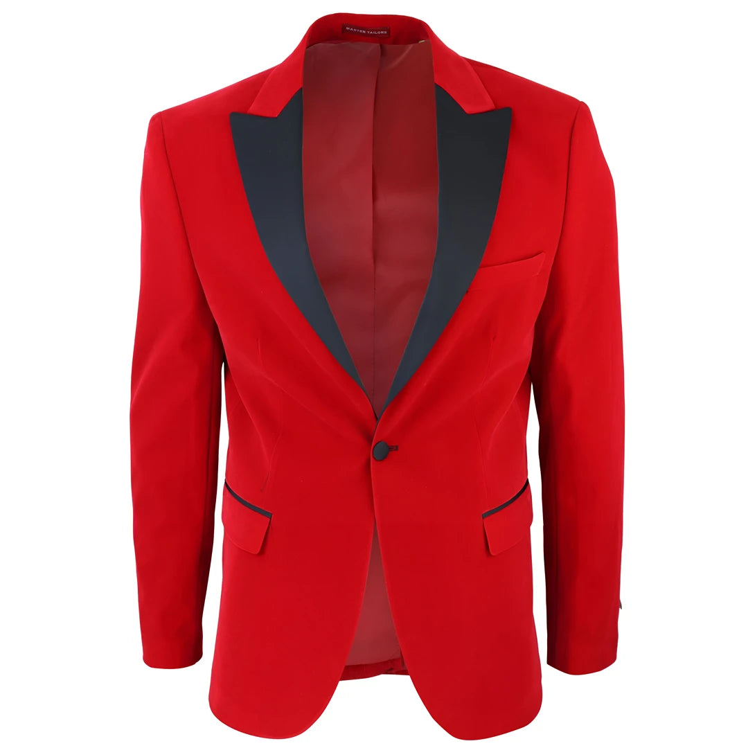 Men's Red Velvet Tux Blazer Satin Lapels Dinner Wedding Prom Black Tie Dynamic Men's Glow