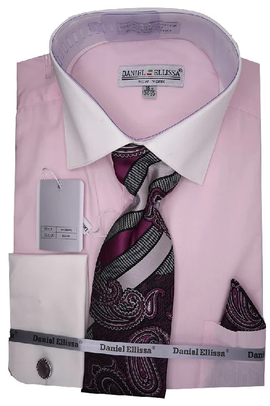 Blush French Cuff Dress Shirt Set with Tie and Handkerchief Modern Men's 