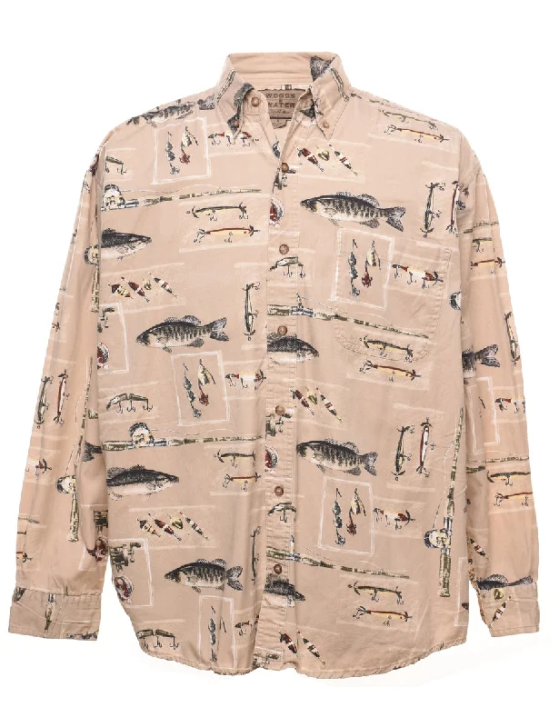 Fish Design Light Brown Shirt - L Earthy Men's Sustainable 