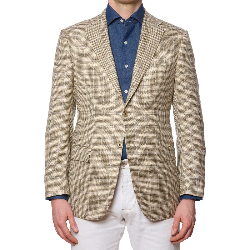 KITON Napoli for VANNUCCI Handmade Beige Plaid Cashmere Jacket EU 50 NEW US 40 Monochromatic Office Style