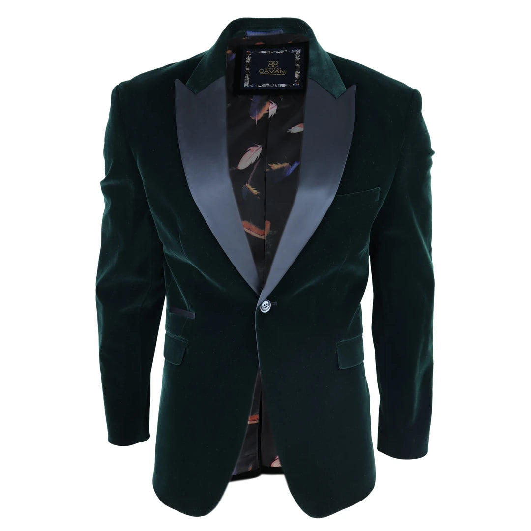 Rosa - Men's Soft Velvet Olive Green 1 Button Dinner Jacket Tuxedo Blazer Fit Elegant Men's Cashmere