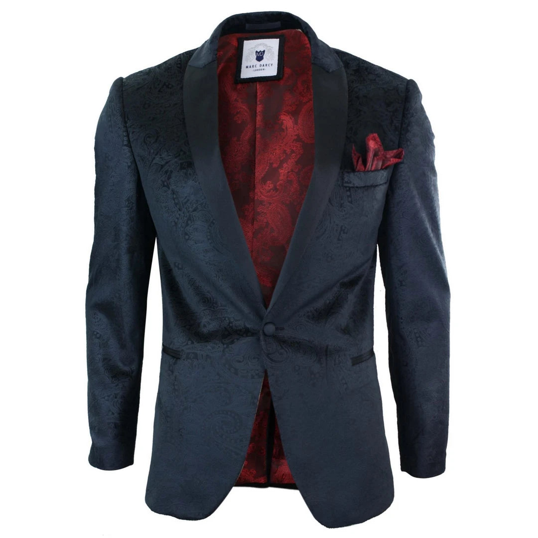 Simon - Men's Marc Darcy Velvet Paisley Black Fit Blazer Tuxedo Dinner Jacket Sharp Men's Italian