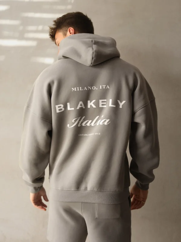 Italia Relaxed Hoodie - Stone Grey Bold Men's Statement