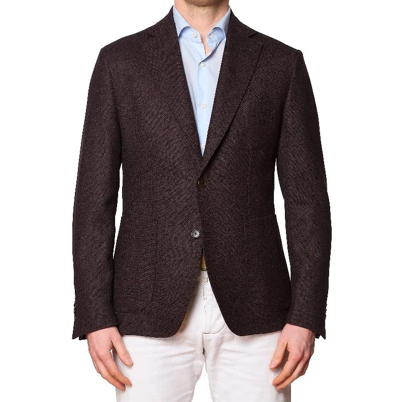 SARTORIA PARTENOPEA Burgundy Micro Wool Jacket EU 52 NEW US 42 Current Model Preppy Men's College