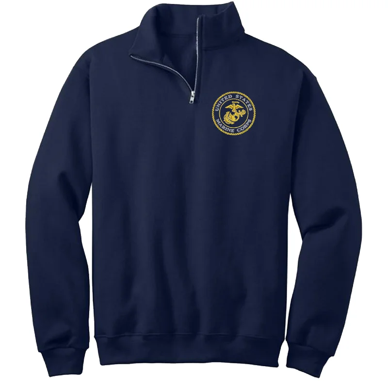 USMC Gold Seal Embroidered Quarter-Zip Cadet Collar Sweatshirt Refined Men's European