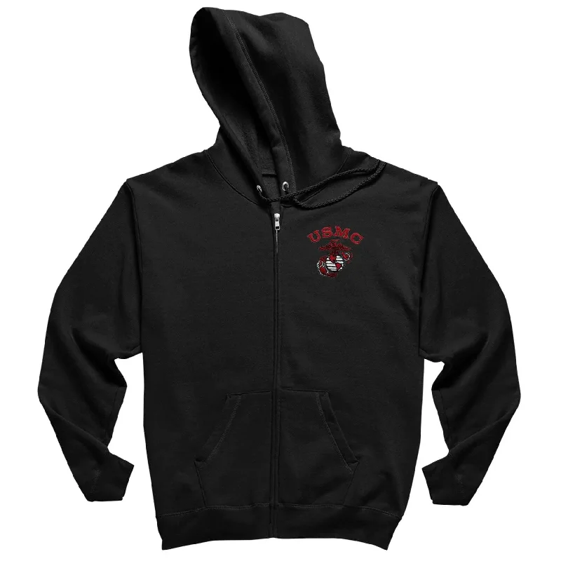 Red USMC EGA Embroidered Full Zip Hoodie Athletic Men's High