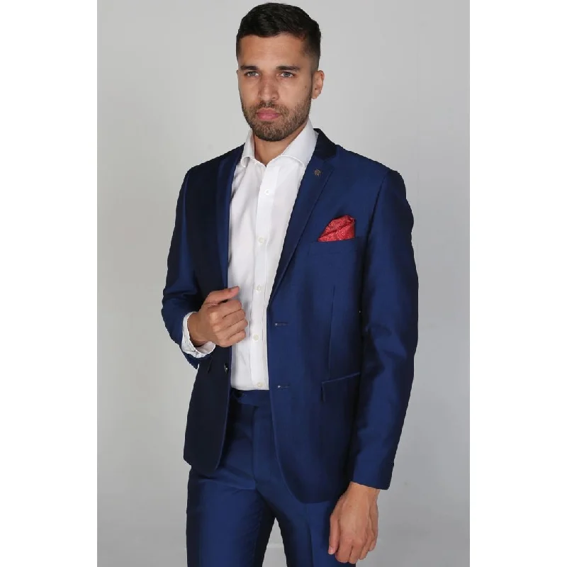 Kingsley - Men's Plain Blue Blazer Elegant Men's Cashmere