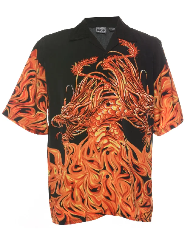 Y2K Dragon Print Shirt - M Sleek Men's Metallic