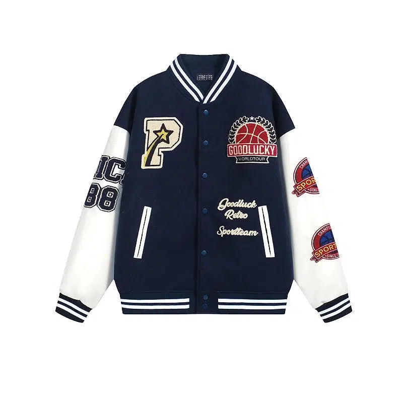 Retro Embroidered Letter Baseball Jackets Gym