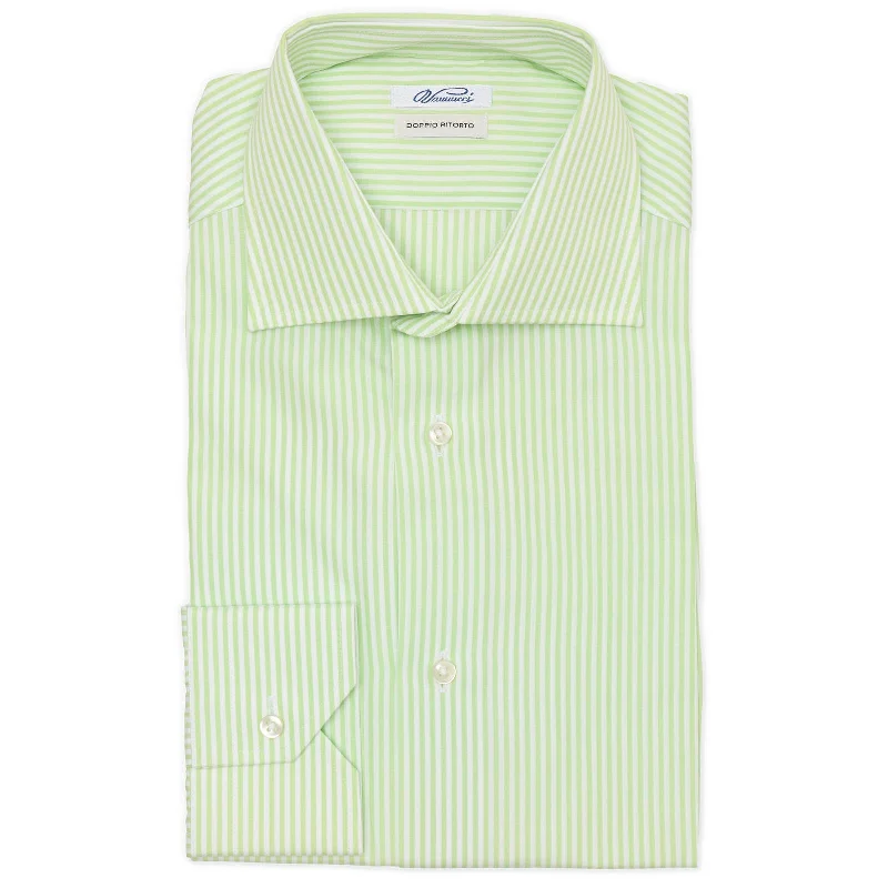 VANNUCCI Milano Green-White Cotton Poplin Dress Shirt EU 39 NEW US 15.5 Bold Men's Statement