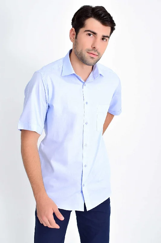 Classic Fit Short Sleeve Cotton Light Blue Dress Shirt Casual Men's Japanese 