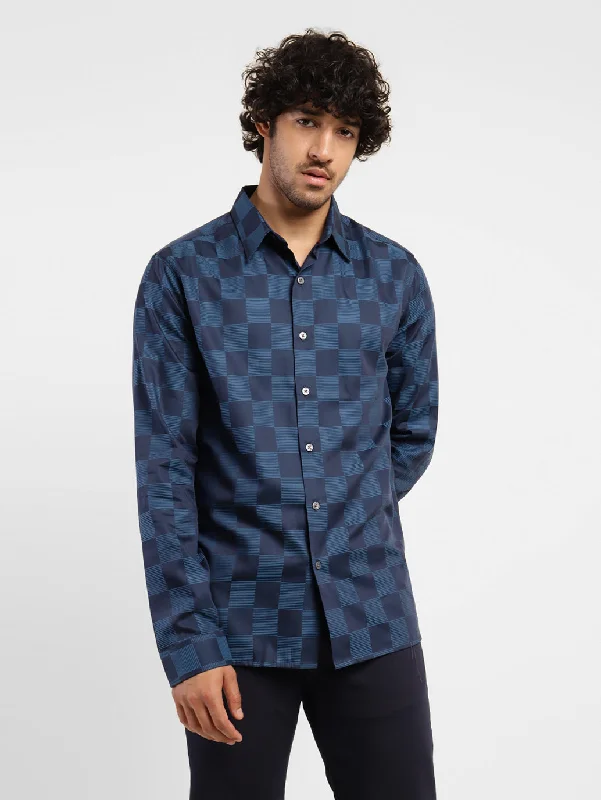 Men's Checkered Slim Fit Shirt Blue Practical Men's Multi