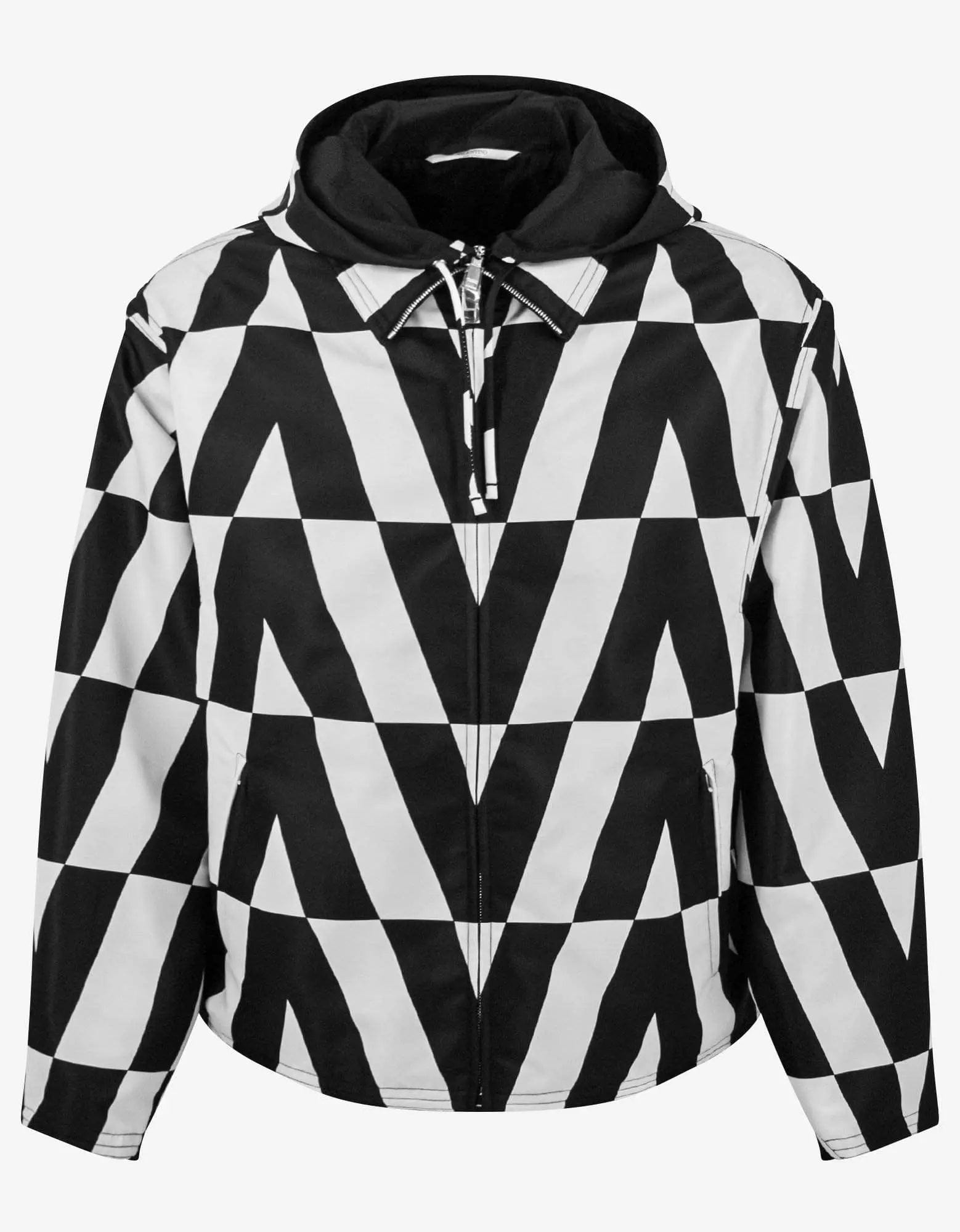 Valentino Garavani Black & White Logo Monogram Nylon Windbreaker Tough Men's Tactical