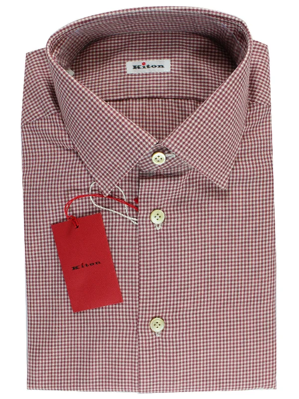 Kiton Dress Shirt Maroon White Check 44 - 17 1/2 SALE Edgy Men's Punk