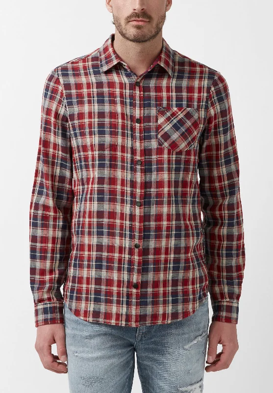 Surza Men’s Long-Sleeve Reversible Shirt in Red Plaid - BM24056 Preppy Men's College