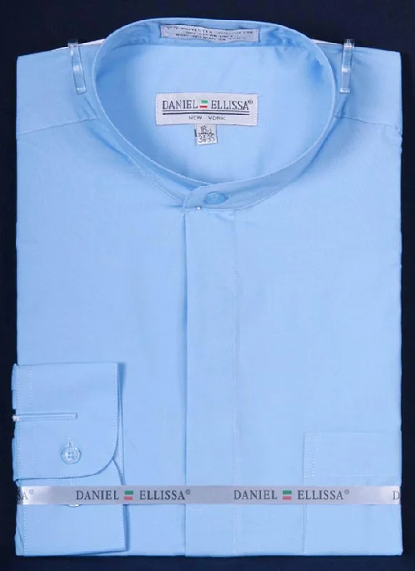 Basic Banded Convertible Cuff Collar Dress Shirt in Light Blue Polished Men's Silk