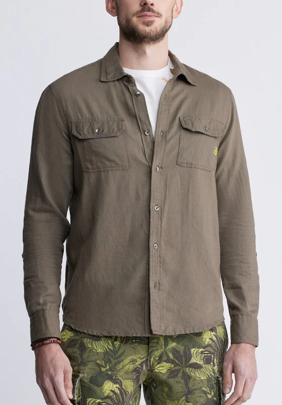 Sadaat Men's Long-Sleeve Utility Shirt in Sphagnum Green - BM24278 Elegant Men's Cashmere