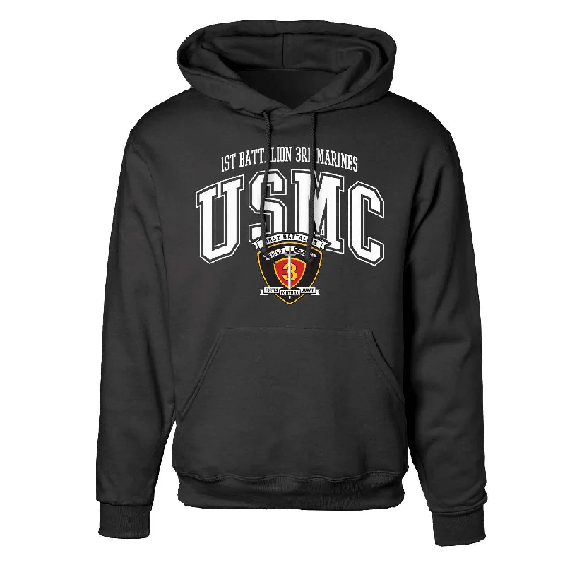 1st Battalion 3rd Marines Arched Hoodie Masculine Men's Thick