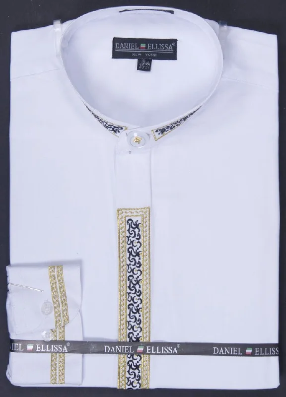 Basic Banded Collar Dress Shirt with Embroidery in White Street