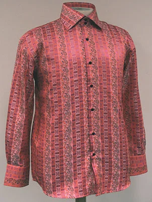 Dress Shirt Regular Fit Paisley And Check Design In Coral Relaxed Men's Beach