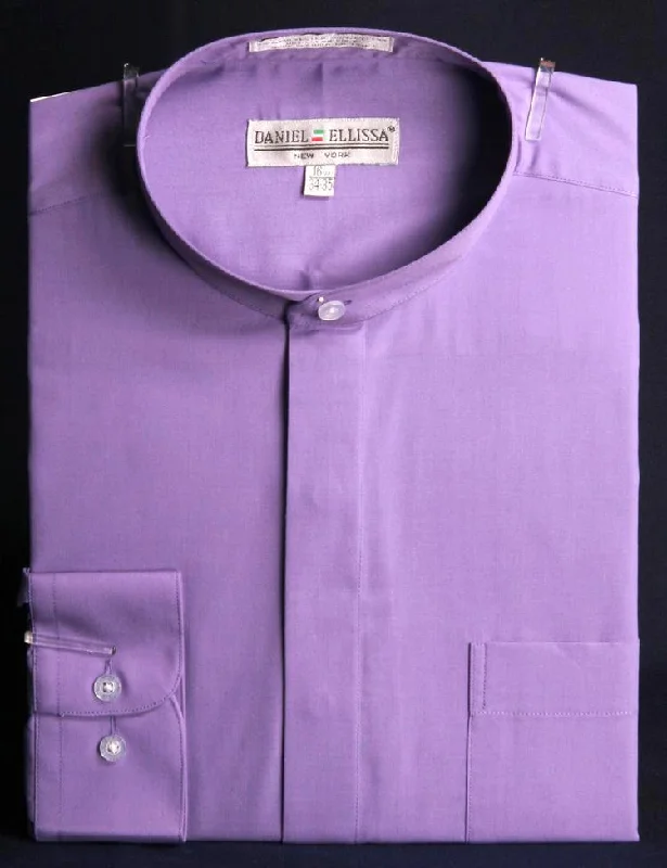 Basic Banded Convertible Cuff Collar Dress Shirt in Lavender Trendy Men's Oversized