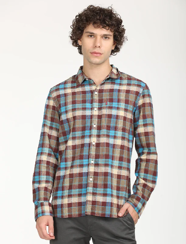 Men's Checkered Spread Collar Shirt Streetwear Style