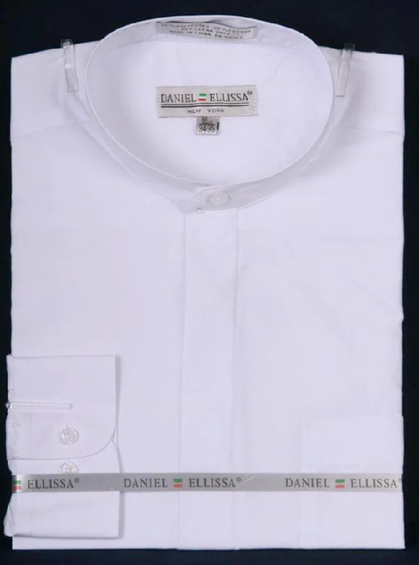 Basic Banded Collar Convertible Cuff Dress Shirt in White Dynamic Men's Glow