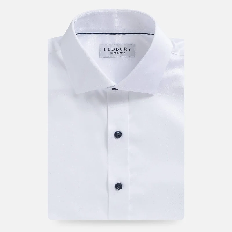 The White Sanders Non Iron Fine Twill with Navy Buttons Custom Shirt Monochromatic All