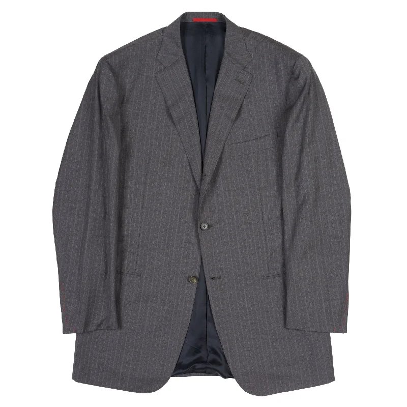 ISAIA Napoli "Base S" Gray Striped Wool Super 130’s Jacket EU 62 NEW US 46-48 Cozy Men's Sherpa