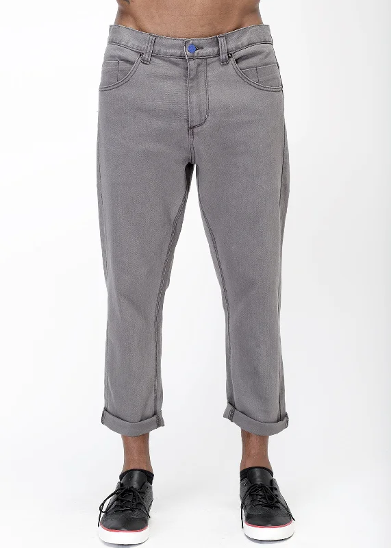 Konus Men's Cropped Twill Pant With Dart Detail in Gray Dynamic Men's Moto